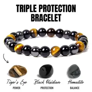 Unisex Punk Casual Stretch Bangle - 1pc Handcrafted Bracelet with Tiger Eye Natural Stone Beads, Hematite Accents, No Mosaic, No Plating, Durable, Comfortable Fit