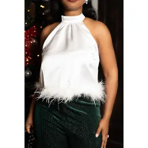 White Satin Feather Top