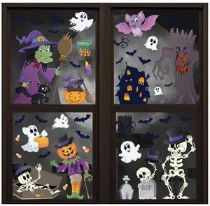 Halloween Window Clings,110+ Pieces Halloween Vinyl Double-Side Window Glass Stickers Decals for Halloween Party Decorations Set Spooky