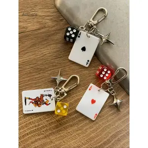Poker & Dice Keychain Set with Star Pendant, Trendy Club Diamond Alloy Metal Key Ring, Cartoon Number Theme Jewelry, Stylish Bag & Car Key Accessories for Daily Decoration