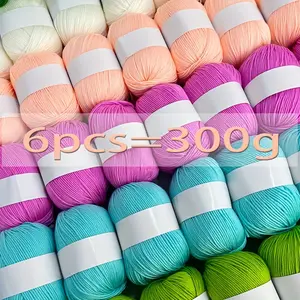 6-Pack Luxurious Silk Yarn, 90% Natural Silk, 10% Anti-Pilling Fiber, Soft Skin-Friendly Multicolored Yarn for Hand Knitting, Sweaters, Jackets, Vests, Shawls, DIY Crafts - 300g Each