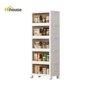 Transparent Door Rolling Storage Cart Stackable Plastic Bin with Wheels for Snacks Drinks Toys Home Organization Space Saving