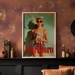 [SALE UP TO 30% + FREE SHIP + NO FRAME] Vintage Cigarette Western Poster Print, Retro Marlboro Print, Vintage Marlboro Art Print, Marlboro Model Bikini Poster, Home Decor