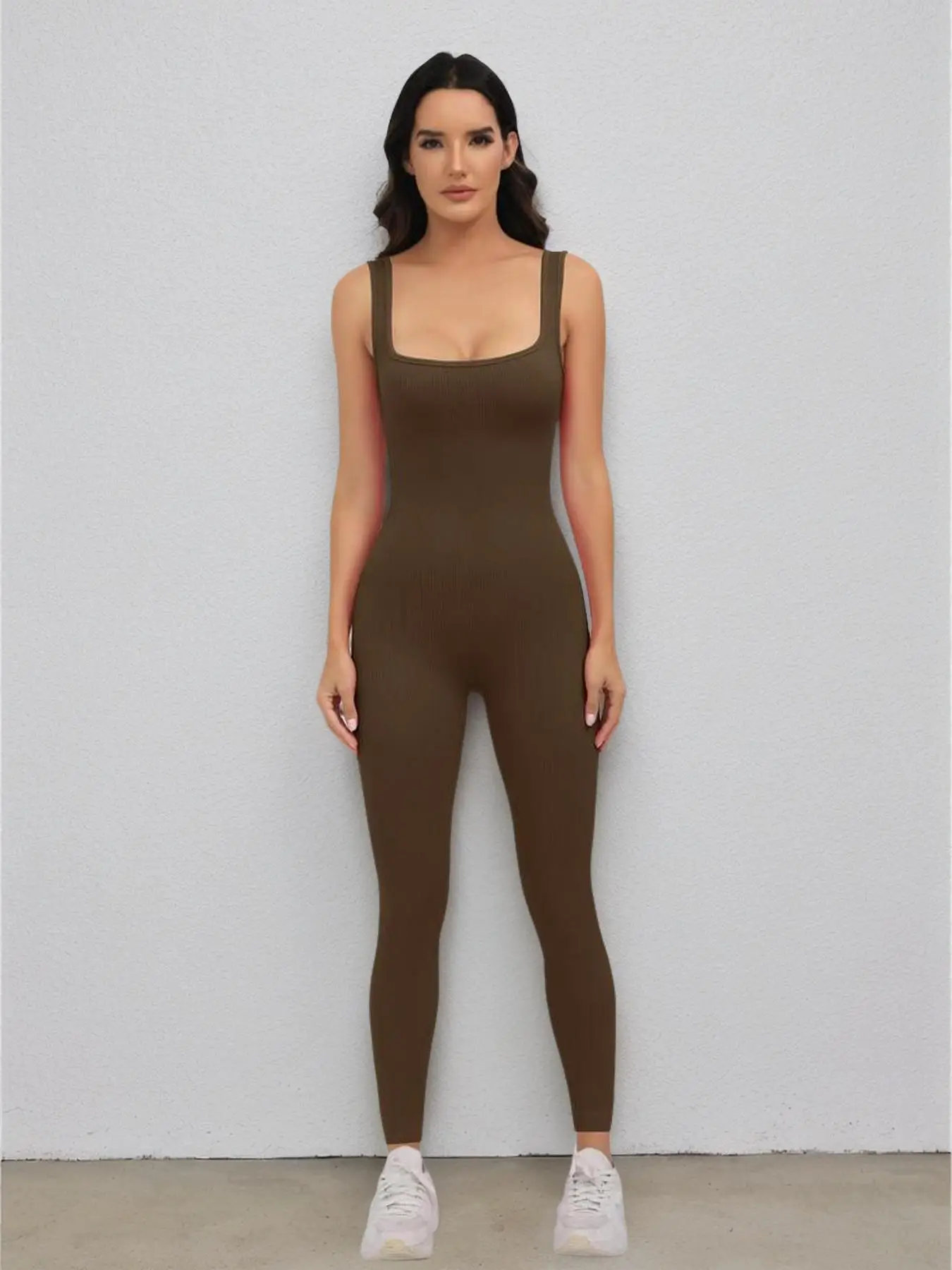 Women's Backless Ribbed Skinny Sports Jumpsuit, Sports Scoop Neck One Piece Tank Jumpsuit, New Trendy Ladies Sportswear Clothing, Jumpsuits for Women