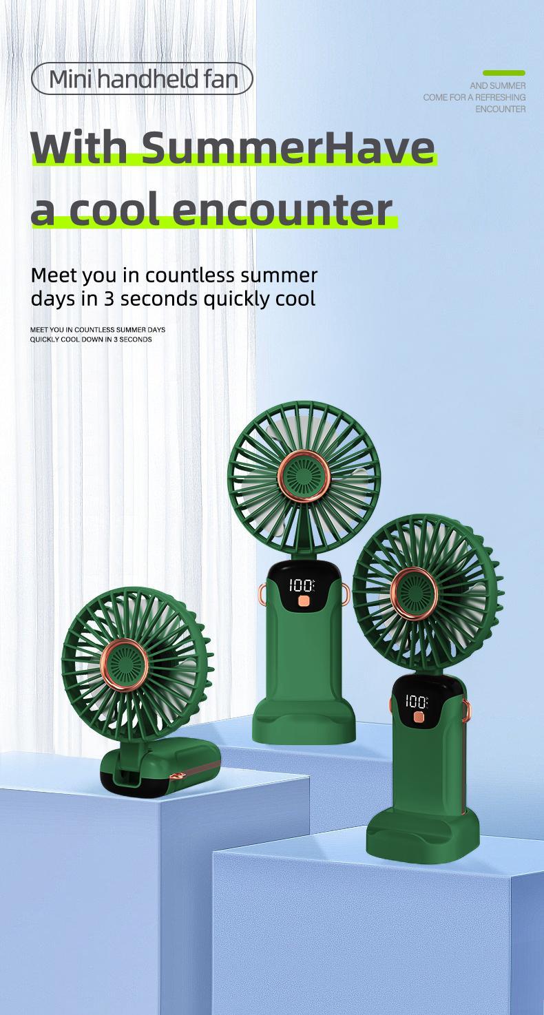 Portable Handheld Electric Fan with Phone Holder, 1 Count USB Rechargeable Foldable Electric Fan with Digital Display, Silent Fan for Outdoor Travel Office Use, Portable Fan, Portable Mini Fan