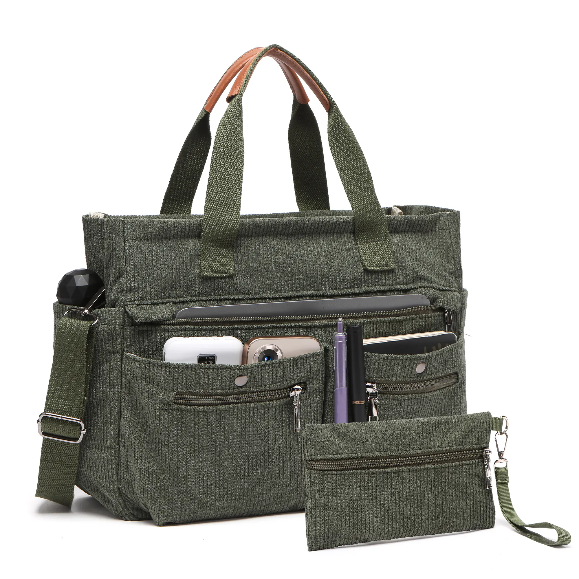 2pcs/Set Women's Corduroy Tote and Crossbody Bag Set, Large Capacity Laptop Shoulder Bags with Adjustable Strap & Zipper Closure, Casual Travel, Work, Sports, Everyday Purse