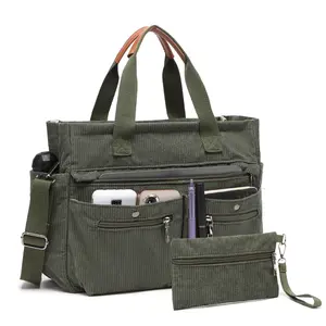 2pcs/Set Women's Corduroy Tote and Crossbody Bag Set, Large Capacity Laptop Shoulder Bags with Adjustable Strap & Zipper Closure, Casual Travel, Work, Sports, Everyday Purse