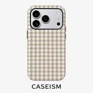BeigeGingham Dual Layer Protective Case Sturdy 2in1 Shockproof Cover for iPhone 17/16/15/14/13/12/11 Pro Max/Plus Samsung Galaxy S26/S25/S24/S23 Ultra series A56/A55 Cute Everyday phone case
