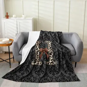 Polyester Fleece Flannel Blanket - Leopard Print Letter H, Goth Skull Black Baroque Damask Floral, Brown Bow Designs - Fleece Texture, Multi-Size, All-Seasons - for Rustic Farmhouse Decor (Sofa, Couch)
