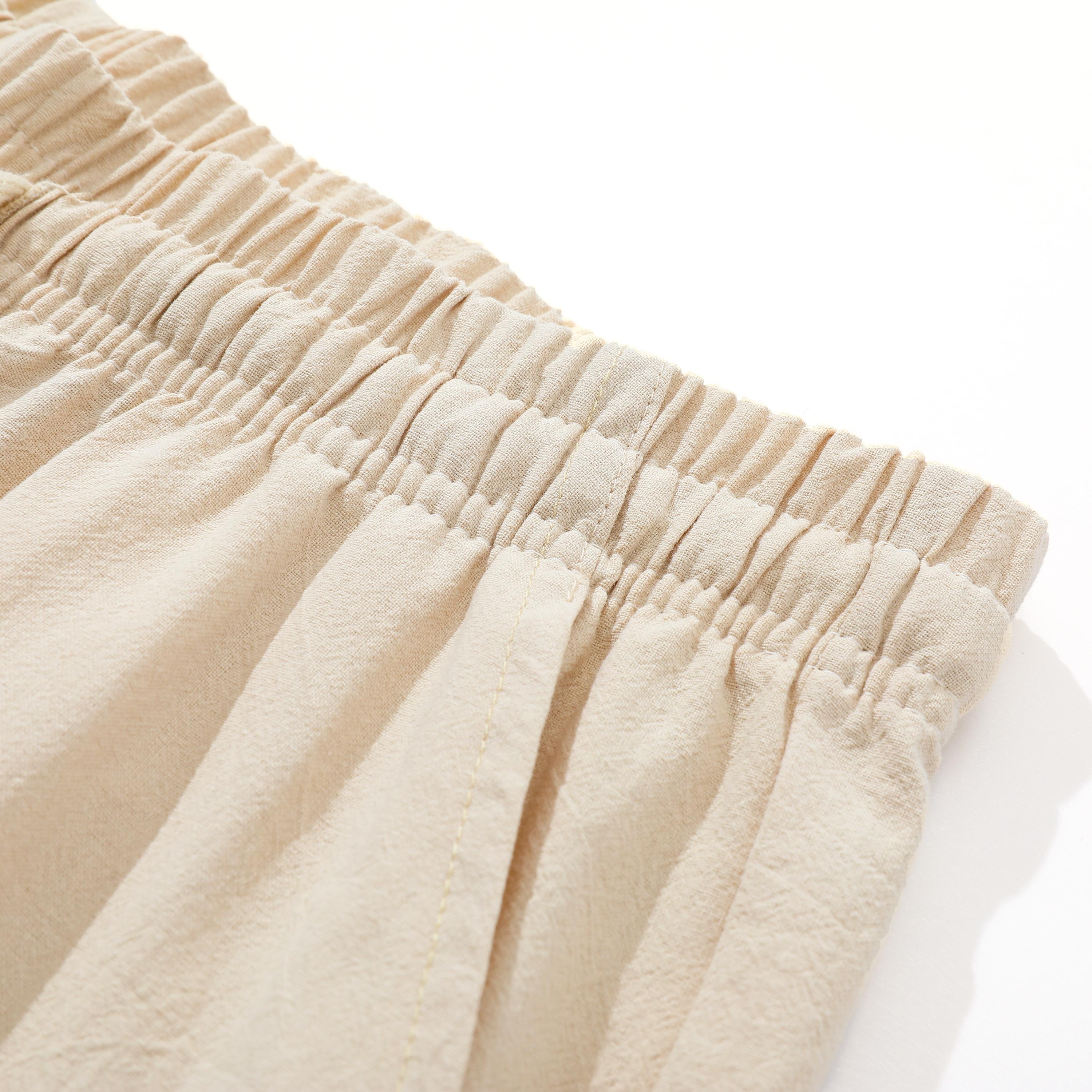 3pcs men’s wide-leg linen cotton pants, 100% cotton, elastic waist with drawstring, loose casual trousers