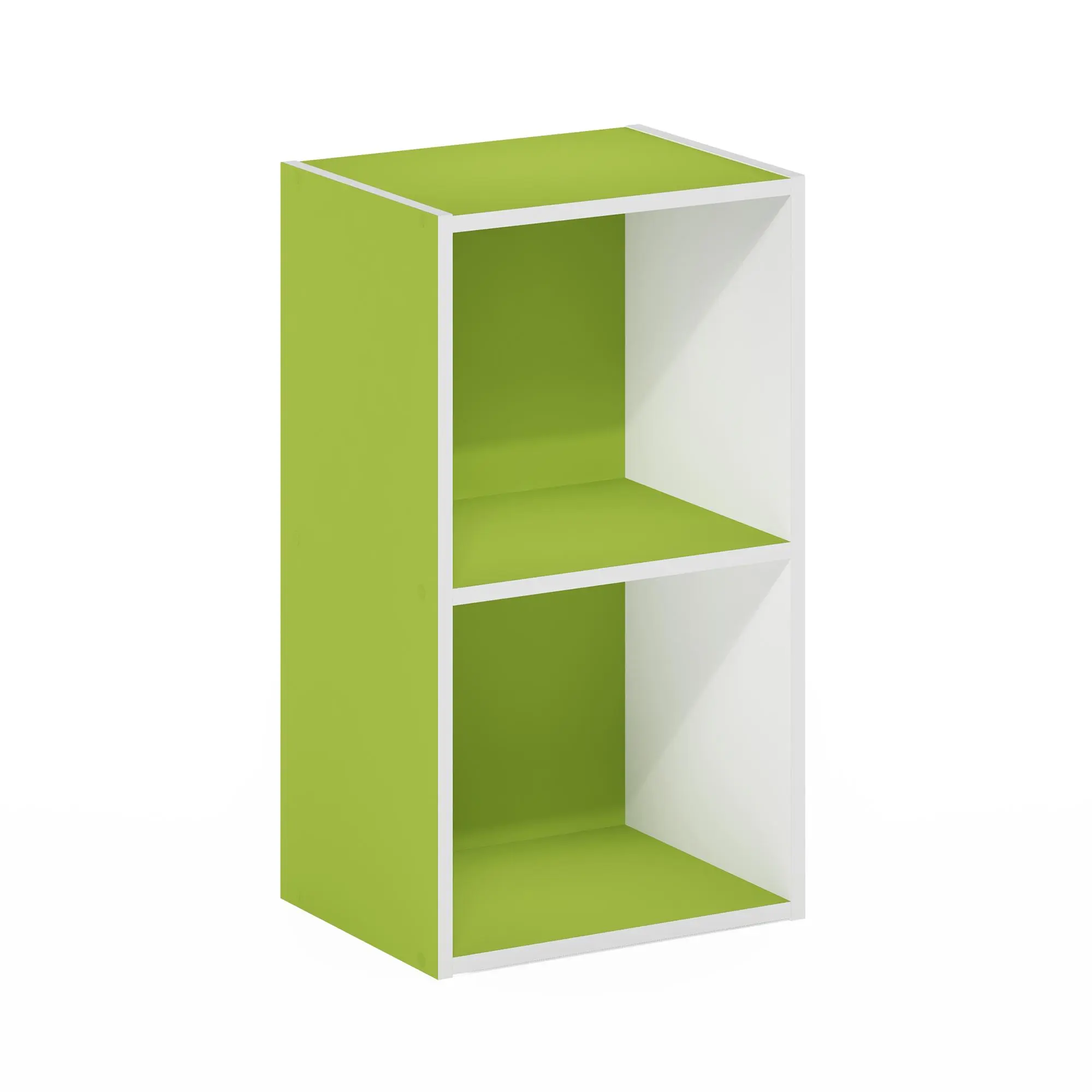PASIR Composite Wood 2-Tier 2-Shelf Unit Modern Open Bookcase, 9x12x21 in, for Living Room, Home Office, Green/White, Two-Shelf Unit Bookshelf With Drawers