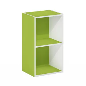 PASIR Composite Wood 2-Tier 2-Shelf Unit Modern Open Bookcase, 9x12x21 in, for Living Room, Home Office, Green/White, Two-Shelf Unit Bookshelf With Drawers