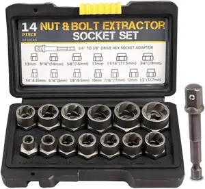 【Deals for You Days】 Bolt Extractor Tool Set, 13+1 Counts Impact & Nut Remover Stripped Lug Remover, Drive Rounded Bolt Remover for Removing Damaged, Frozen Universal Impact impact bolt