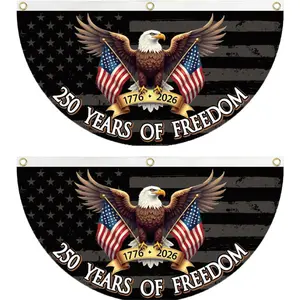WENWELL 250 year anniversary of Freedom Bunting Flag, 250th Anniversary USA Patriotic Eagle Design Banner with Brass Grommets, 1776-2026 Commemorative Décor, 1.5x3 FT 2 Pack