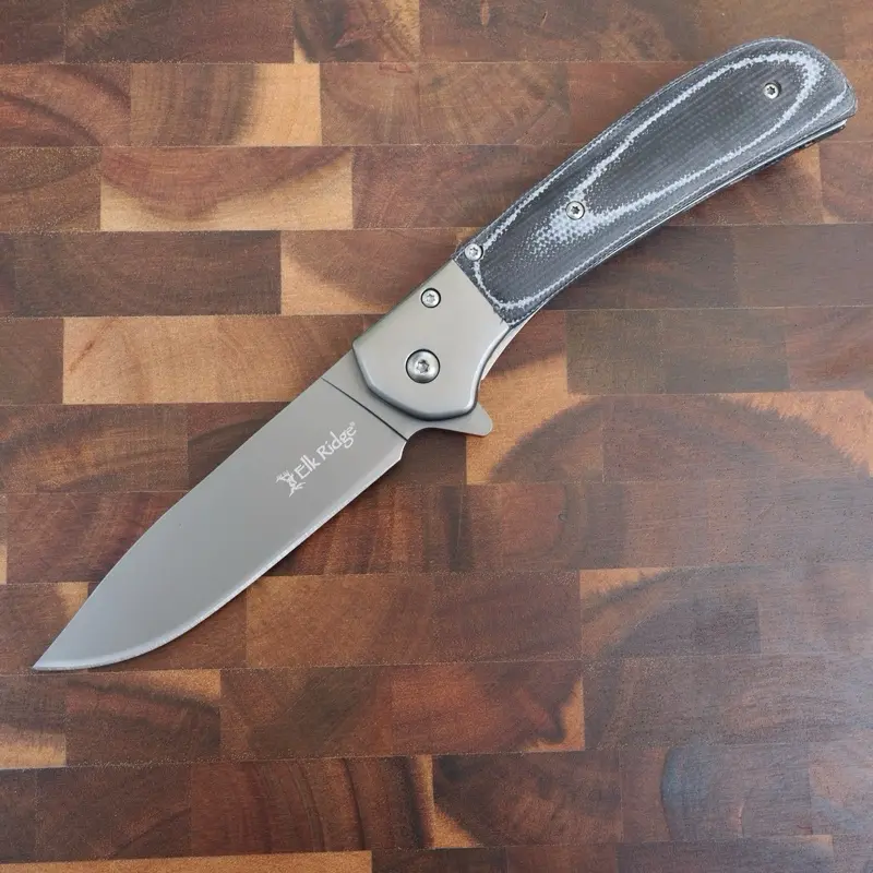 Graphite pocket knife Micarta scales spring assist modern cutting tool 8” overall 3.5” blade