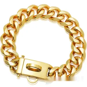 Dog collars 19mm Golden dog chain collar walking metal chain collar with stainless steel buckle small D-ring for ID tag