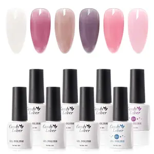 Candy Lover Jelly Gel Nail Polish Kit with Top and Base Coat, 6 Sheer Translucent Pink Colors with Gel Base and Top Coat