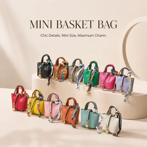 Mini Vegetable Basket Bag Pendant Keychain - Soft Leather Cute Basket Shape Charm with Colorful Strap Loop, Lightweight Car Keychain and Handbag Charm, Gift Idea for Friends & Family