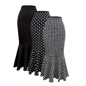 Women's Polka Dot & Houndstooth Print Skirt, Casual Fashion Skirt for Daily Outdoor Wear, Ladies Bottoms for All Seasons