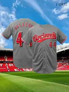 Men'S Baseball Jersey - Stitched Baseball Shirt Loose Fit, V-Neck, Short Sleeve, All-Season Sports Top for Casual Wear, Outdoor Activities, and Parties, Baseball Shirt, Party Attire, Durable Fabric, Sportswear Top