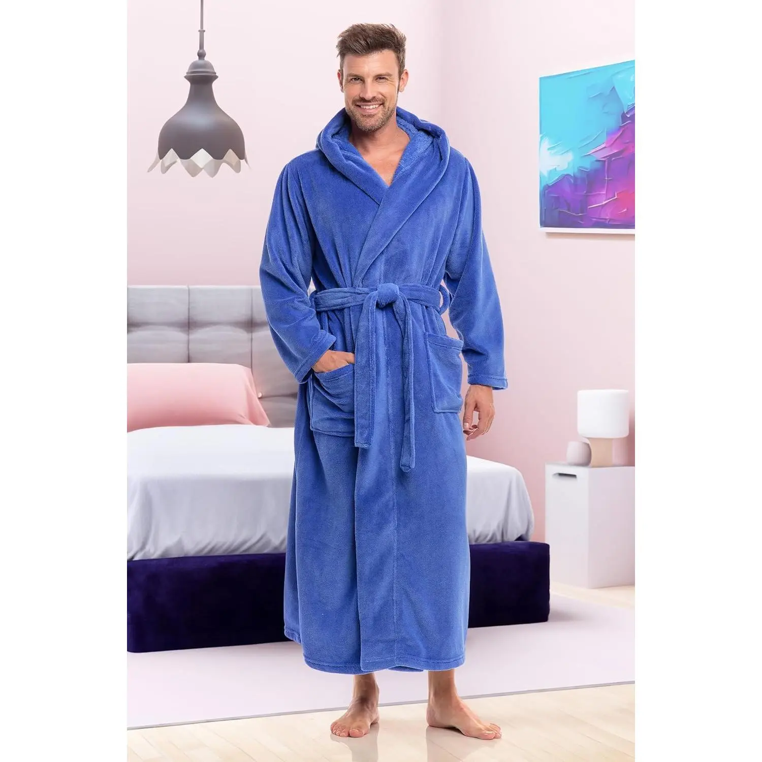 Alexander Del Rossa Mens Robe With Hood, Plush Fleece Hooded Mens Bathrobe, Big And Tall Bath Robe For Men Alexander Del Rossa Mens Robe With Hood, Plush Fleece Hooded Mens Bathrobe, Big And Tall Bath Robe For Men