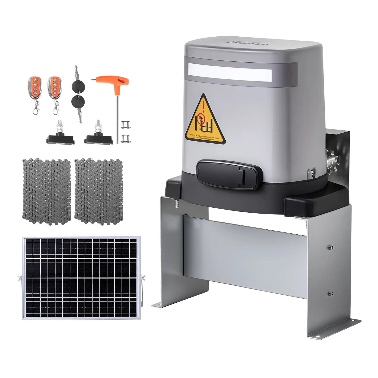 VEVOR Solar Gate Opener, 280W Electric Gate Opener for Doors up to 65.6ft 1799lbs, Chain Drive Sliding Fence Door Motor with Infrared Sensor & 2 Remote Controls, Driveway Gates Opening SystemSummervibes