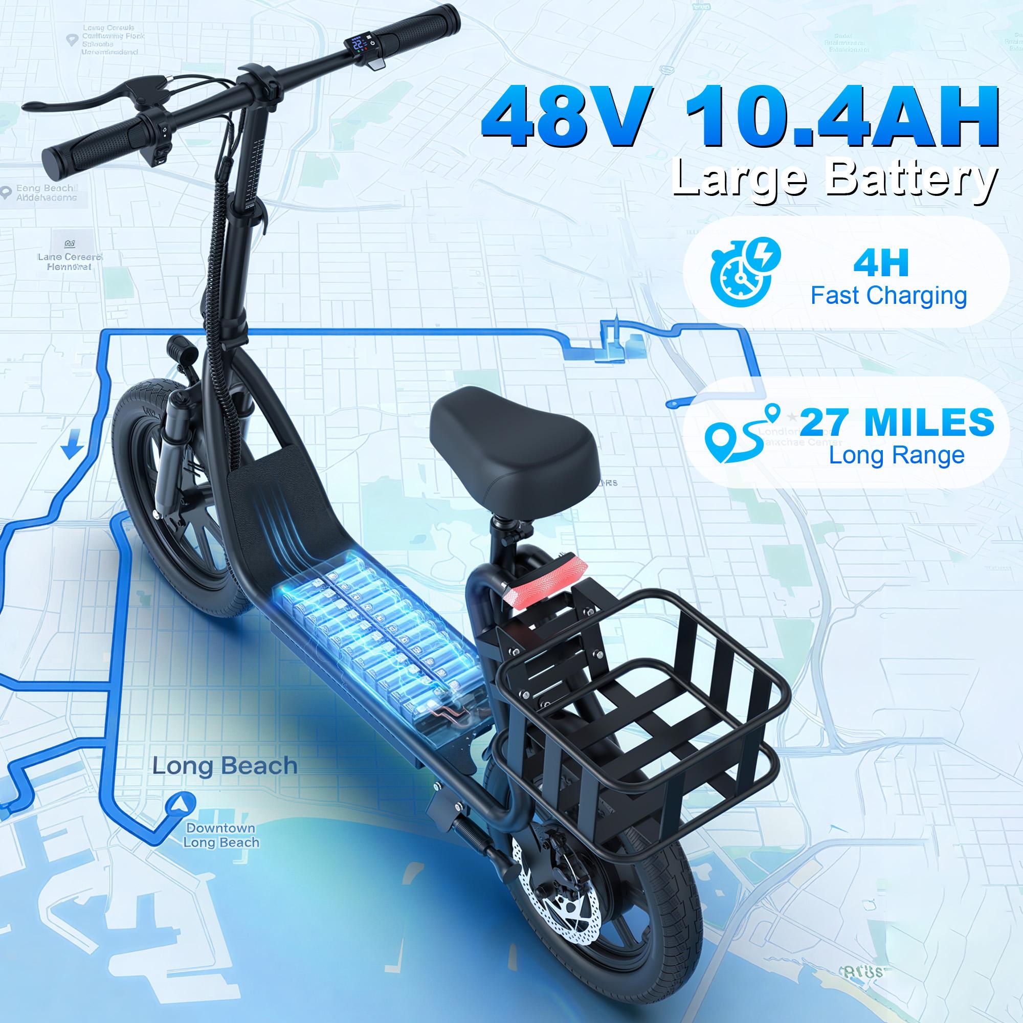 Electric Scooter with Smart App Control, 48V 22.5Ah Battery, 22MPH Top Speed, 21-27 Miles Range, Rear Storage Basket