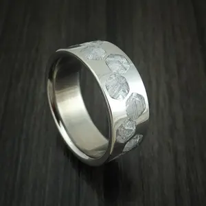 Titanium and Meteorite Hex Design Men's Ring Custom Made Band