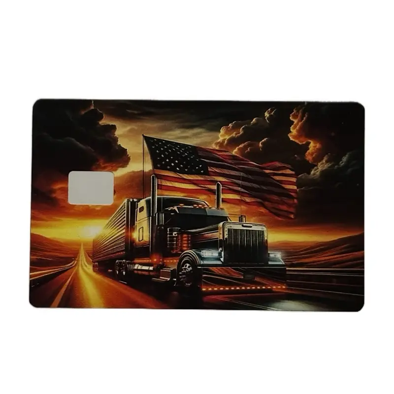 Trucker American Flag Glow Waterproof Glossy Vinyl Sticker - 2x3 in High Adhesive Sticker with Iconic Sunset Design for Credit Card Use, Patriotism, High Adhesive Stickers