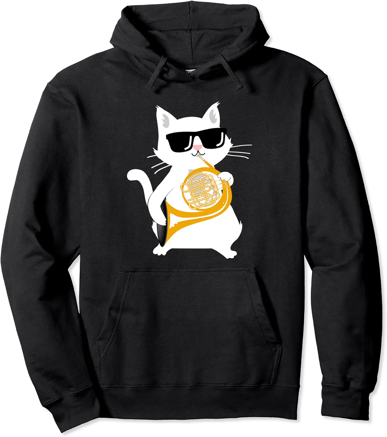 Cat Playing French Horn Pullover Hoodie - Abigaillou Shop 88B08187VTHC