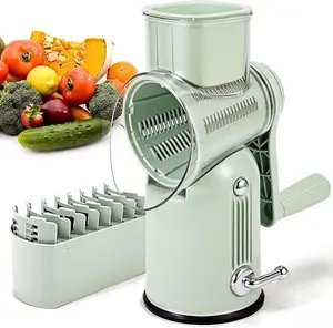Rotary Cheese Grater with Handle, 5 Well-Designed Blades, Strong Suction Cup Base, Kitchen Utensils Vegetable Slicer Dicer Fruit Vegetable Slicer Gadgets Kitchen