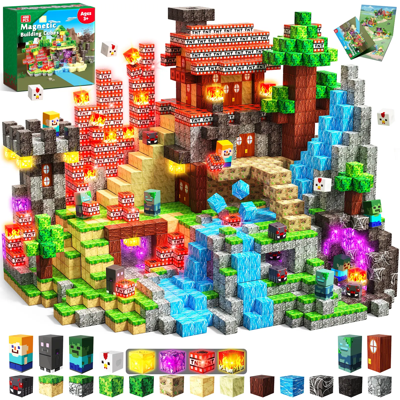 400 PCS Magnetic Blocks with Light Up Blocks - Magnetic Building Blocks, Magnetic Construction Cube Toys, STEM Sensory Learning Toys, Easter Christmas Birthday Gifts for Toddlers Boys and Girls Age 3+ Summervibes,summerwins