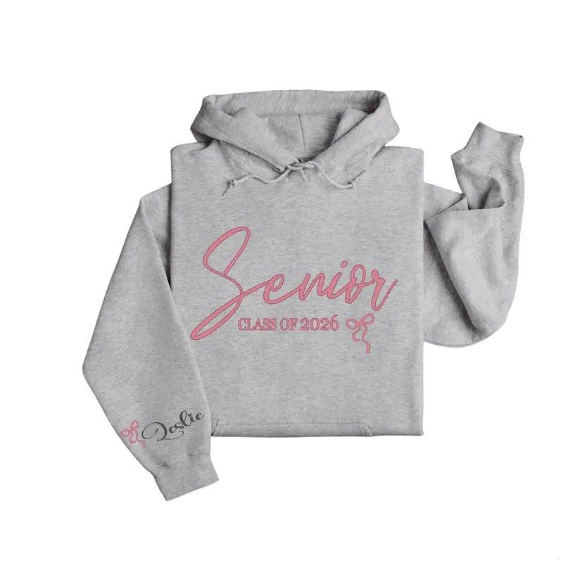 [LEAVE A NOTE OR NOT NAME] Senior Class of 2026 Hoodie – Cute Script Graduation Pullover with Bow Detail, Trendy Senior Year Hoodie Outfit & Gift for High School or College Seniors