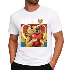 Unisex Vintage 'Digging Your Love' Groundhog Print T-Shirt – Crew Neck, Regular Fit