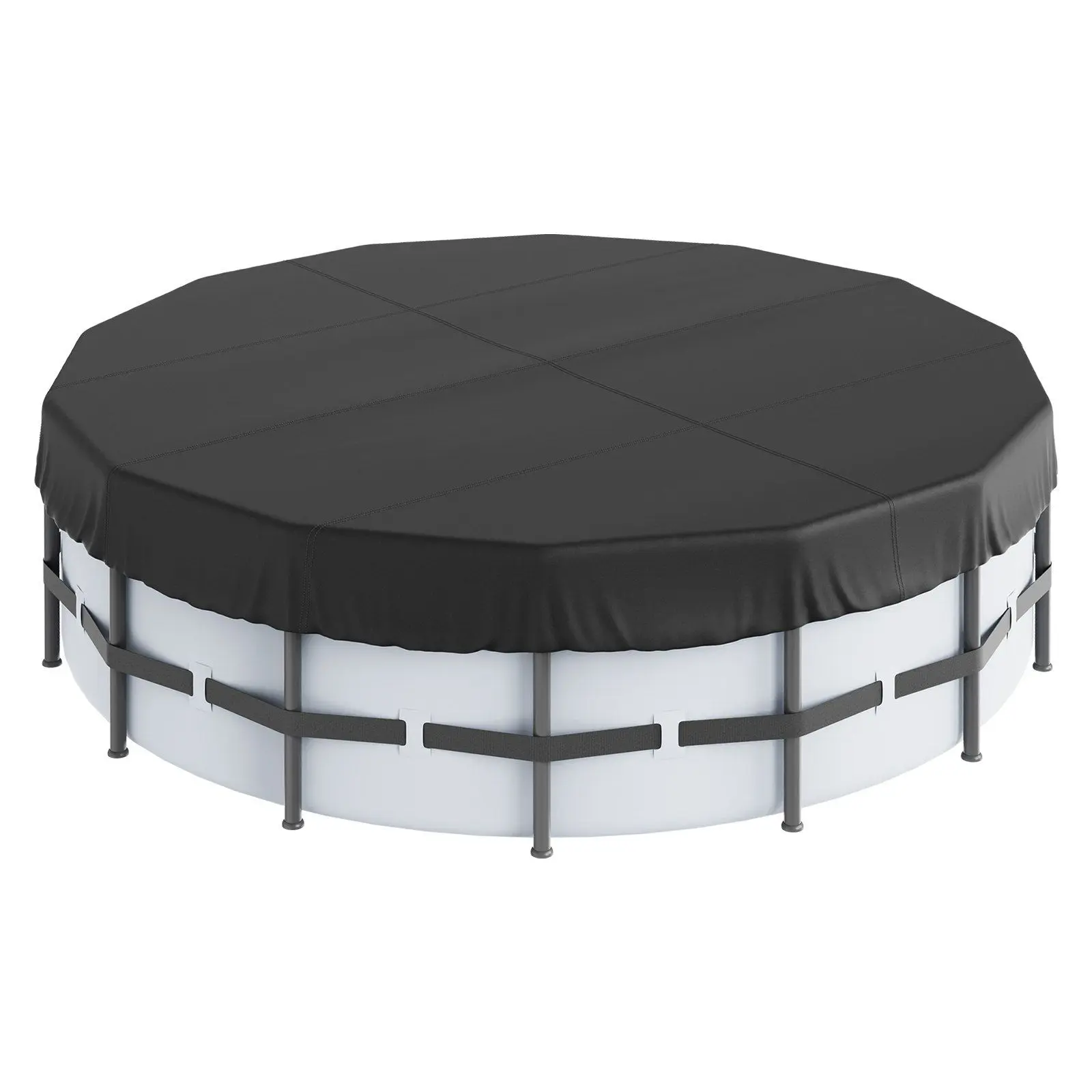 15 Ft Round Pool Cover, Solar Covers for Above Ground Pools, Safety Pool Cover with Drawstring Design, 420D Oxford Fabric Summer Pool Cover, Waterproof and Dustproof, Black