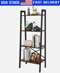 4-Tier Durable Bookcase Bookshelf Leaning Wall Ladder Shelf Storage Display
