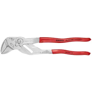 KNIPEX Pliers Wrench, Chrome-Plated, 250 mm, Grips Continuously Up to 52 mm, Fine Adjustment by Button Push, Adjustable Wrench, 86 03 250