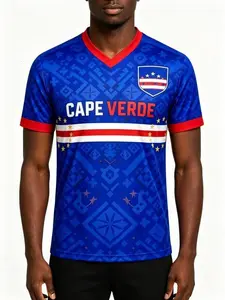 Printed Cape Verde Soccer Jersey, Football Short Sleeve for Fans, All-Season Casual T-Shirt