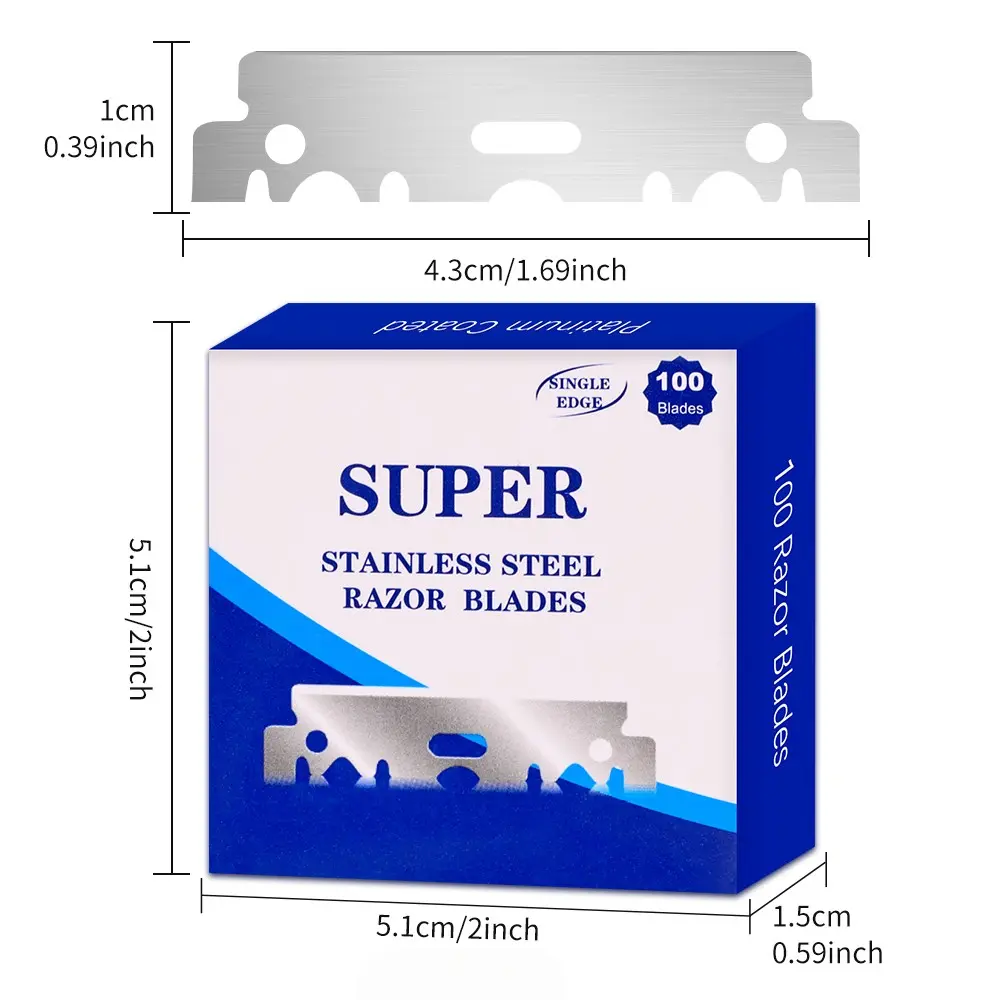 100 Pieces Single-Sided Razor Blades Stainless Steel Safety Razor Blades for Men Daily Shaving Tool Shaving Replacement Tools Body Care Facial Hair Removal