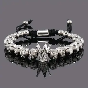 1 Piece Men's Bracelet - Stainless Steel Beads with Crown Pendant, Elegant Jewelry for Daily and Formal Occasions, Valentine's Day Gift for Him, Birthday, Anniversary, Four Seasons Luxury Accessories, Charming Bracelet, Royal Aesthetics, Exquisite Craftsm