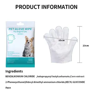 Pet Glove Wipes for Dogs and Cats, One-Step Rinse-Free Cleaning, Deep Clean & Odor Control, Extra Thick Grooming Gloves for Sensitive Pets