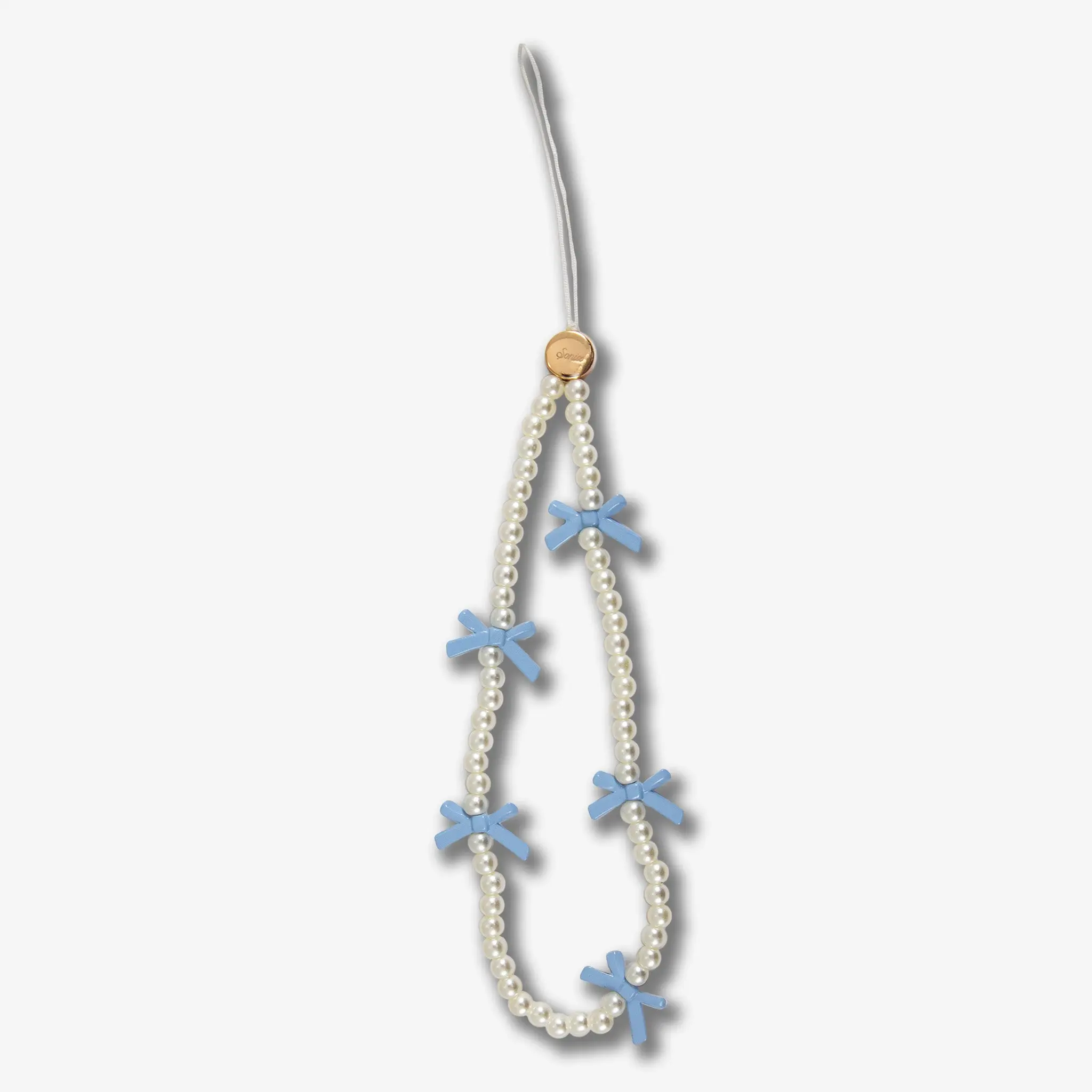 Beaded Phone Charm - Blue Bows Cellphone Pearl