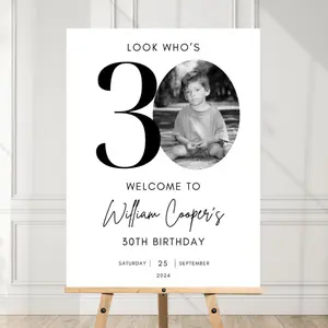 30th Welcome Sign Look Who's 30 Welcome Sign Modern 30th Welcome Sign 30th Poster with Photo Birthday Welcome Poster 30th Welcome JE465