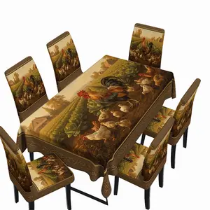 5/7pcs Farmhouse Rooster Tablecloth Chair Set, Vintage Country Restaurant Decor, Home Fabric Dining Table Cover Kit, All Seasons
