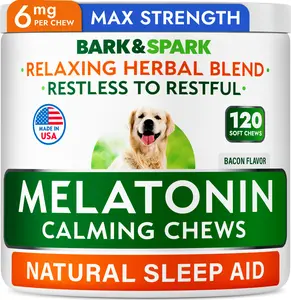 Bark & Spark Calming Melatonin for Dogs - Sleep Aid - Anxiety and Stress - Made in USA - 120ct