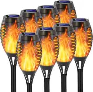 EOYIW 8 Pack Solar Torch Light with Flickering Flame, 12 LEDs Solar Lights Outdoor, IP65 Waterproof Tiki Torches for Outside Landscape Decoration Outdoor Lights for Garden Yard Patio