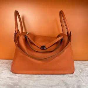 Pre-owned Auth Hermes Lindy 34 Orange Leather Shoulder Bag Silver Hardware JD124 26.05.21