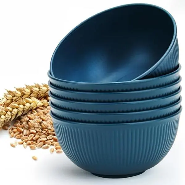 Unbreakable  Cereal Bowls 24 oz, Plastic Reusable Light Weight Bowl, Set of 6,Lightweight Bowls Made of Wheat Straw Fiber Ideal for Salad, Soup, Ramen, Noodles, Oatmeal, Rice,Snack