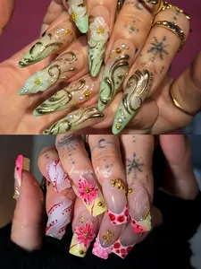 Imagine nails Hawaii Flowers Collection Handmade Press on nails | Reusable | Salon Quality,Long Lasting,Unique Design | Give rings