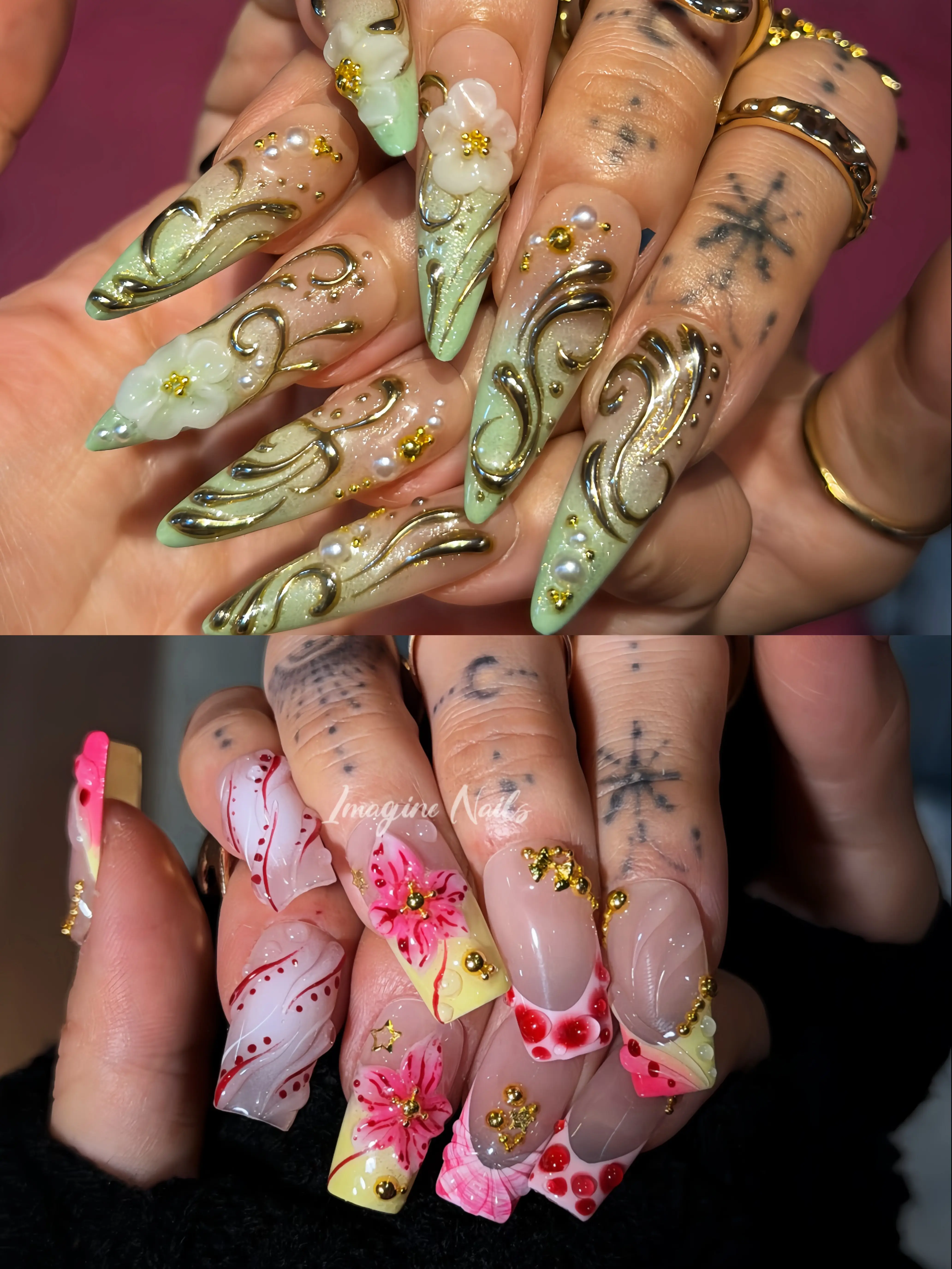 Imagine nails Hawaii Flowers Collection Handmade Press on nails | Reusable | Salon Quality,Long Lasting,Unique Design | Give rings